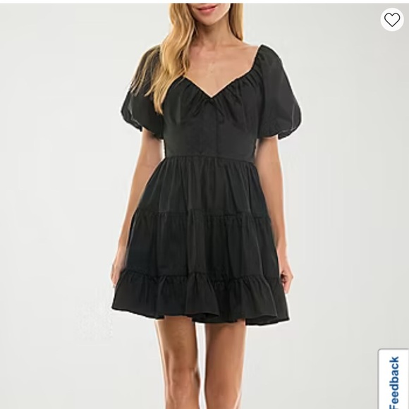 New City Triangles Black Puff Sleeve Tie-Back Mini Dress - Picture 3 of 8